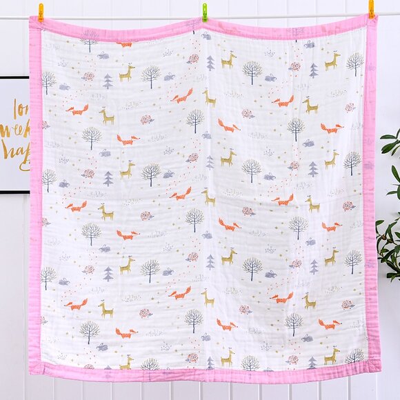 New Jay & Ava Baby/Toddler Muslin 100% Cotton Blanket - Pink Deer - Picture 3 of 6